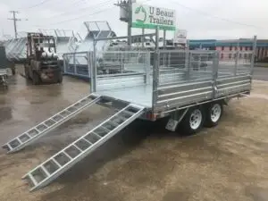 12x7 Flat top Tandem Hydraulic Tipper Trailer 3500kg ATM 3.5 Ton , Ramps, 600mm cage