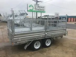 12x7 Flat top Tandem Hydraulic Tipper Trailer 3500kg ATM 3.5 Ton , Ramps, 600mm cage