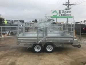 12x7 Flat top Tandem Hydraulic Tipper Trailer 3500kg ATM 3.5 Ton , Ramps, 600mm cage