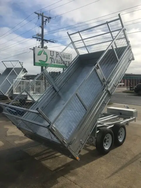 12x7 Flat top Tandem Hydraulic Tipper Trailer 3500kg ATM 3.5 Ton , Ramps, 600mm cage
