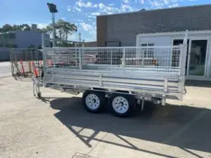 12x7 3 Way Flat top Tandem Hydraulic Tipper Trailer 3500kg ATM 3.5 Ton , Ramps, 600mm cage