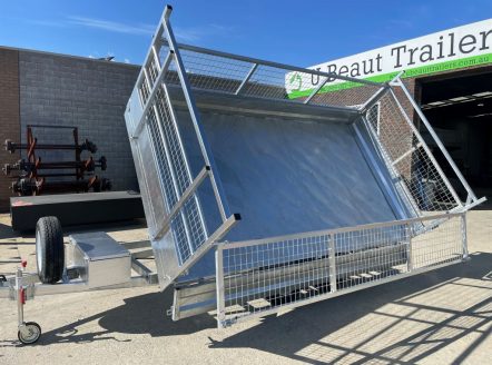 12x7 3 Way Flat top Tandem Hydraulic Tipper Trailer 3500kg ATM 3.5 Ton , Ramps, 600mm cage