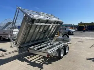 12x7 3 Way Flat top Tandem Hydraulic Tipper Trailer 3500kg ATM 3.5 Ton , Ramps, 600mm cage