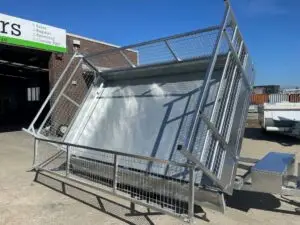 12x7 3 Way Flat top Tandem Hydraulic Tipper Trailer 3500kg ATM 3.5 Ton , Ramps, 600mm cage
